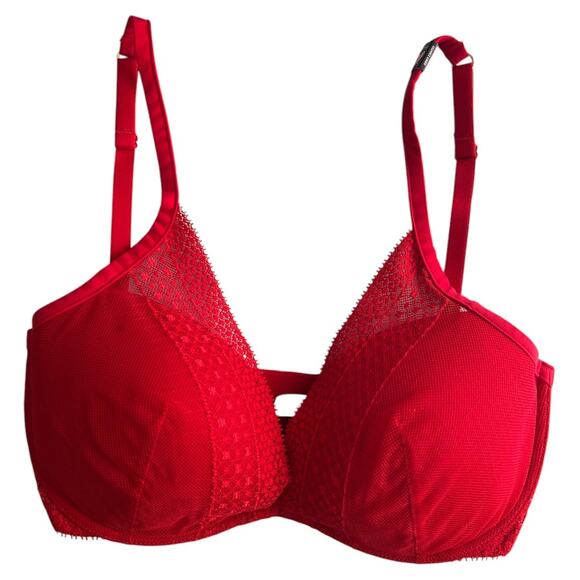 VICTORIA’S SECRET Red Lightly-Lined Lace Plunge Bra, 32D3/32F - Picture 1 of 6